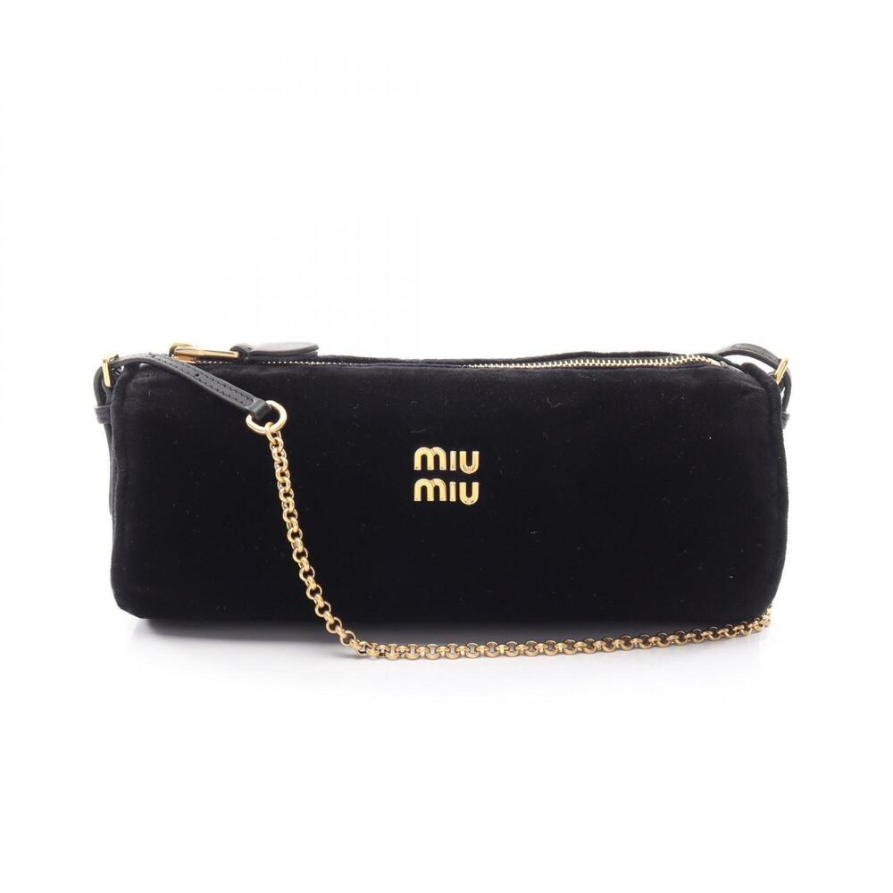 Miu Miu Miu Shoulder Pouch Bag Handbag Fabric Leather Women's Black 5NE851